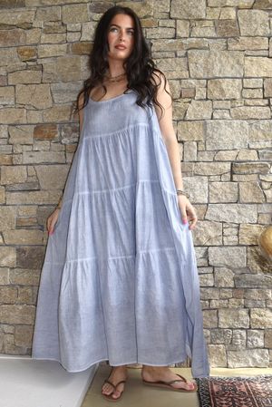 Lenni Cotton Tiered Dress Washed Denim